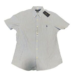 Ralph Lauren Mens Slim Fit RL Untucked Fit Blue/White Button Up Shirt- Large NWT